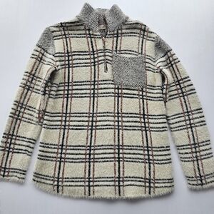 Entro Plaid Fluffy Cozy Halfzip metallic Rose gold accents Sweater Ladies Medium